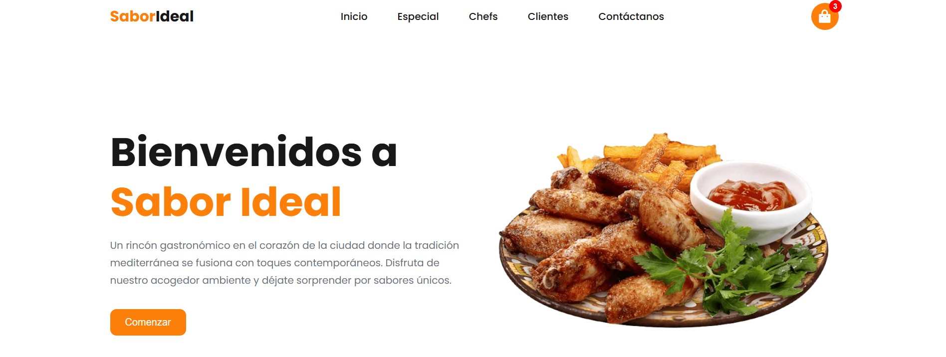 Vista previa del sitio web del restaurante SaborIdeal
